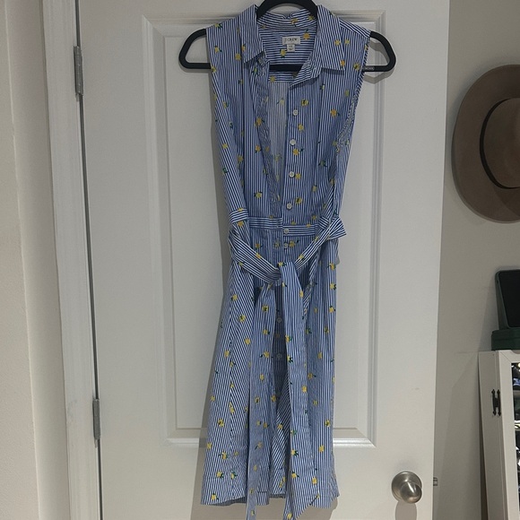 J. Crew Blue and White Striped Midi Dress with Yellow Floral Design - Picture 2 of 4